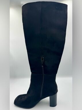 ZBY Black Faux Suede Knee High Boots | Chunky Block Heel Square Toe Size 8.5